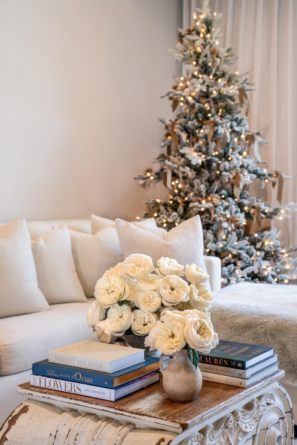 White rose Christmas floral arrangement