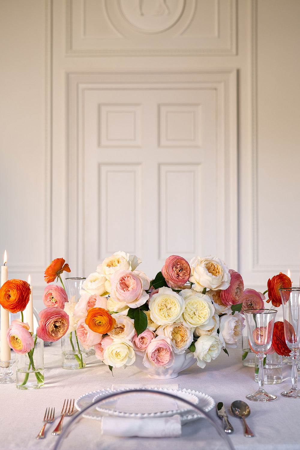 Citrus Linen Rose Bouquet Table Centrepiece Arrangement