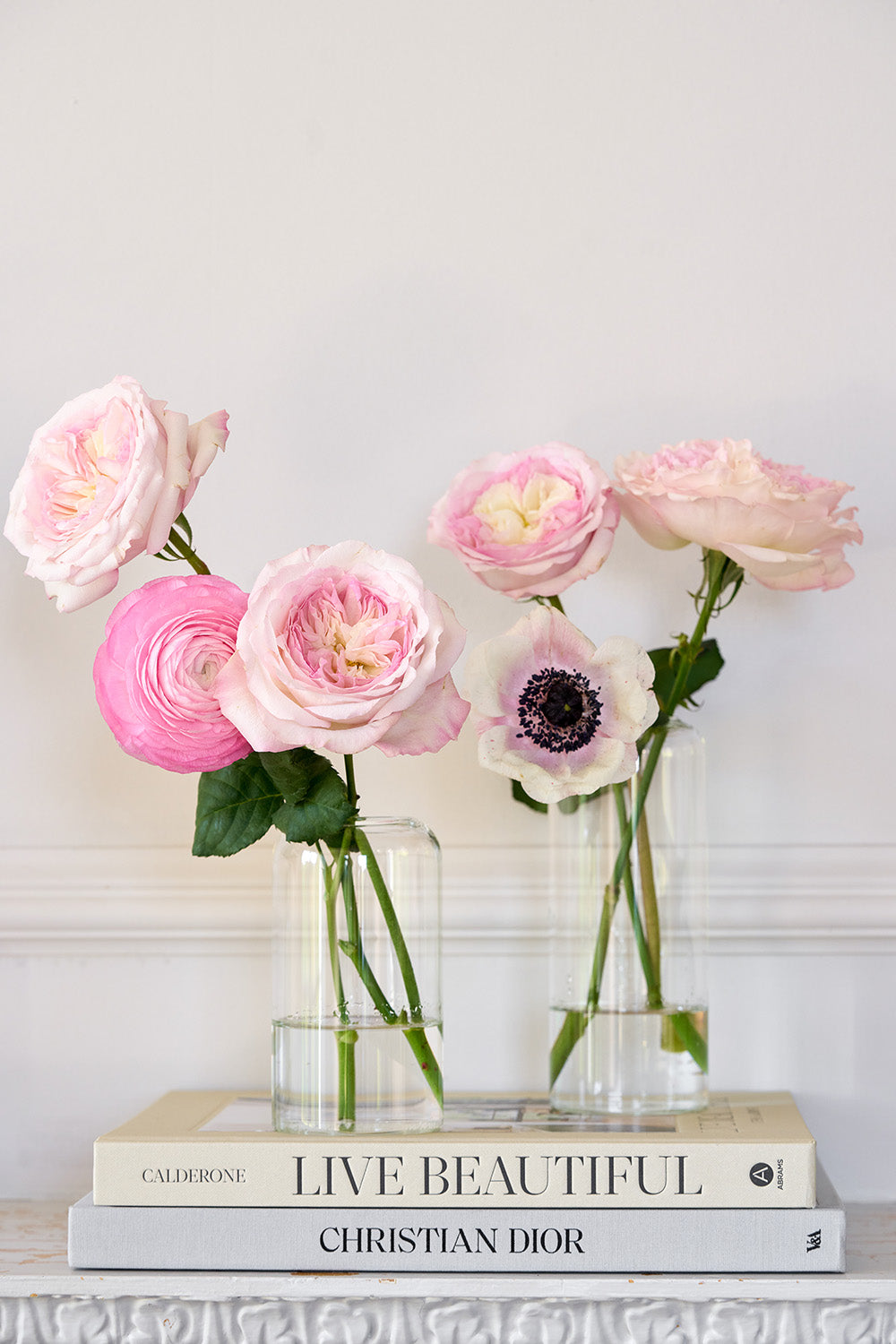 Pink Taffeta Roses in Bud Vases