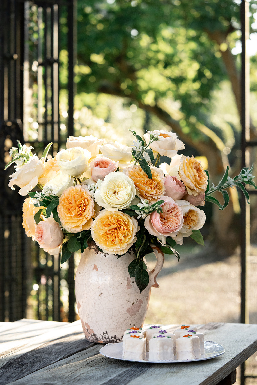 Sorbet Shades Rose Bouquet Outside Table Arrangement