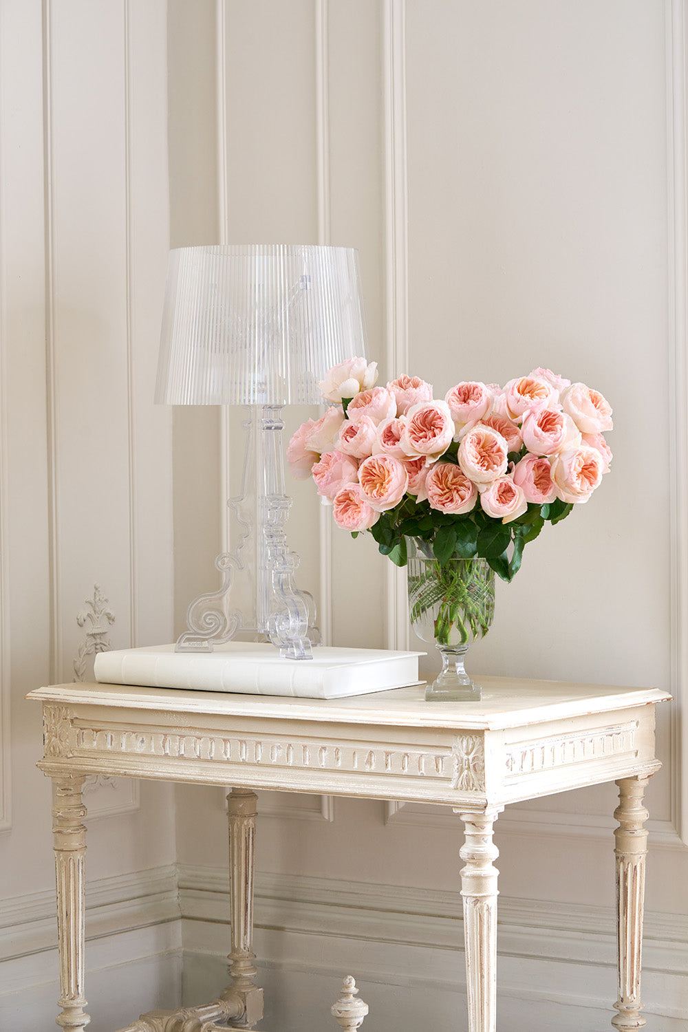 Juliet 32 Stems in Vase Arrangement on Side Table