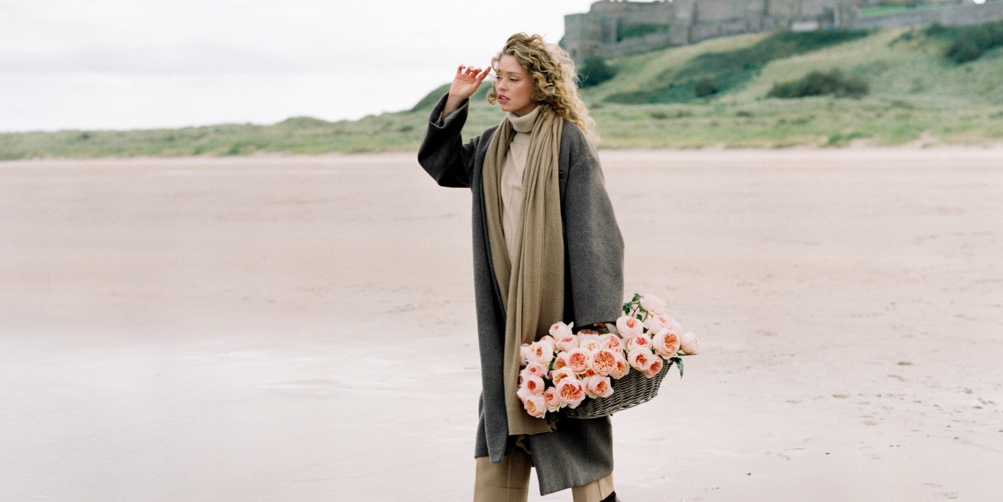 Juliet Rose Muse on Beach with Basket of Roses