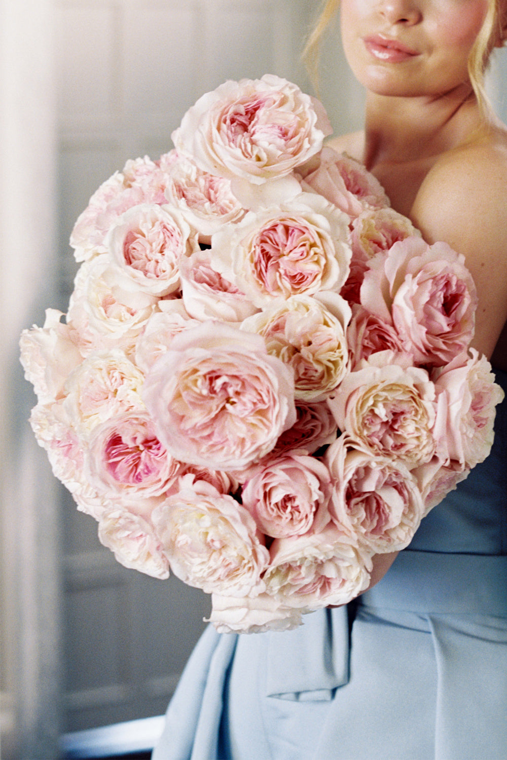 Keira Rose Muse Holding Large Bouquet David Austin Rose Bouquets