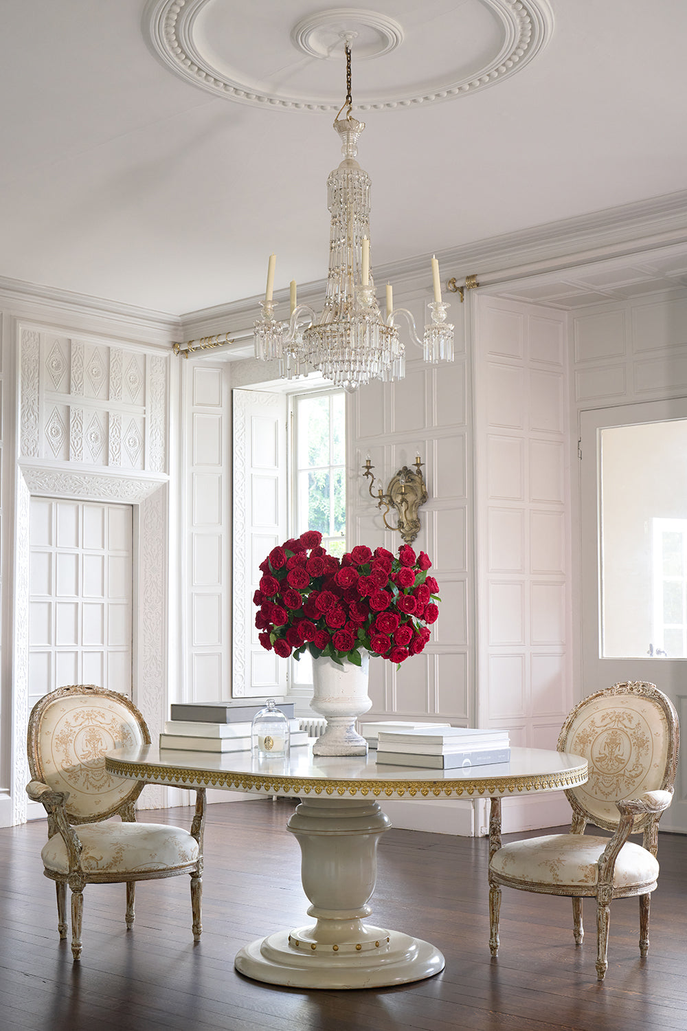 Tess Red Roses Urn Arrangement by David Austin Rose Bouquets