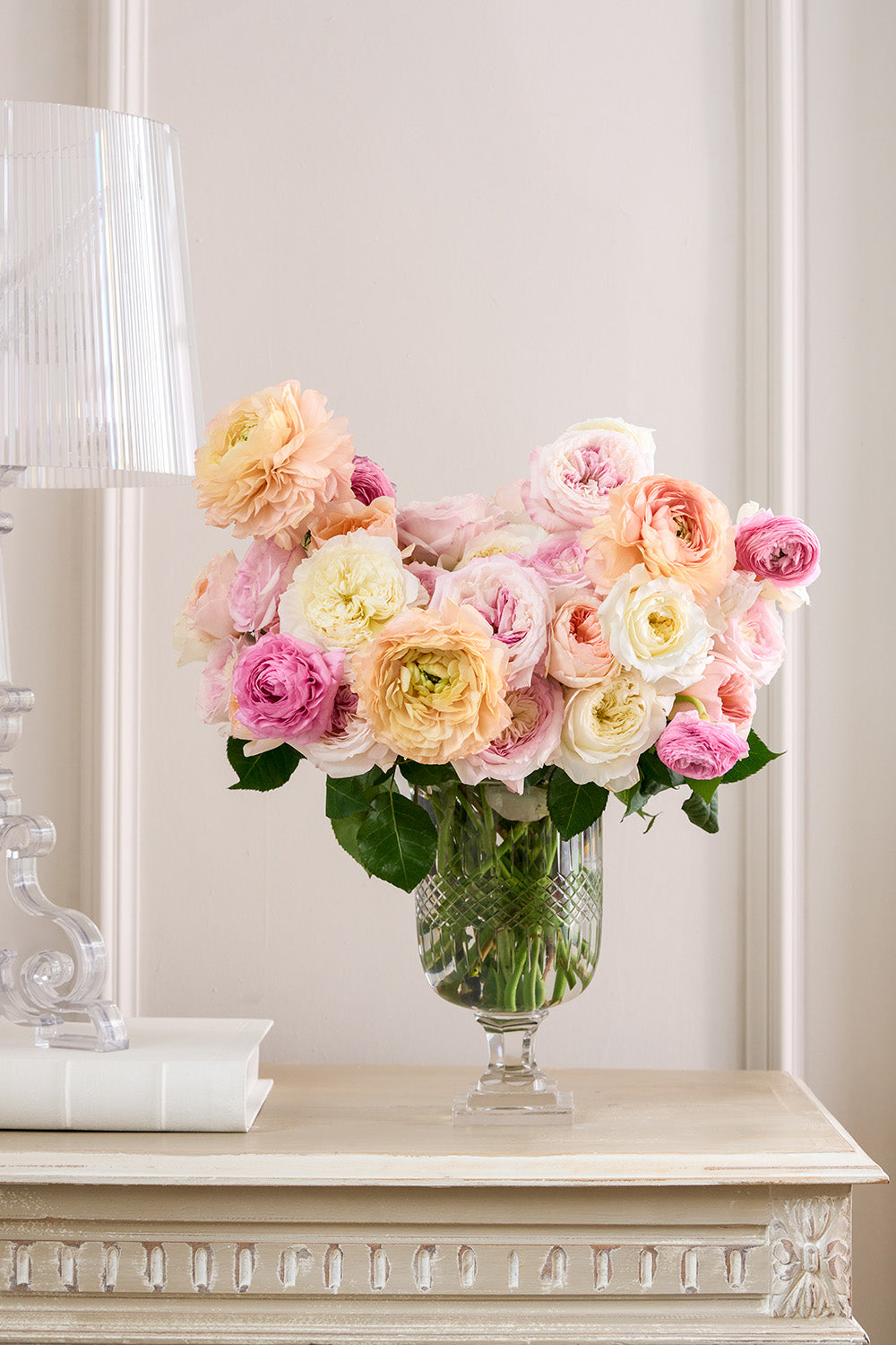 32 stems Pastel Chenille Rose Bouquet Arrangement in Vase