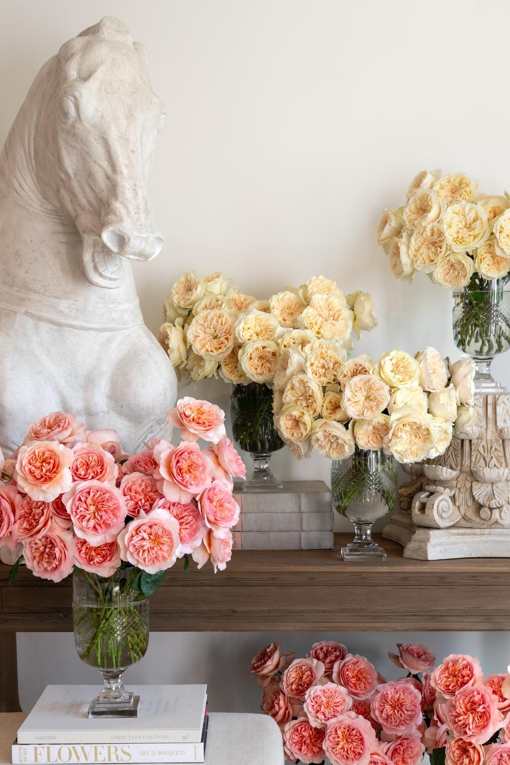 Pink and cream rose arrangements